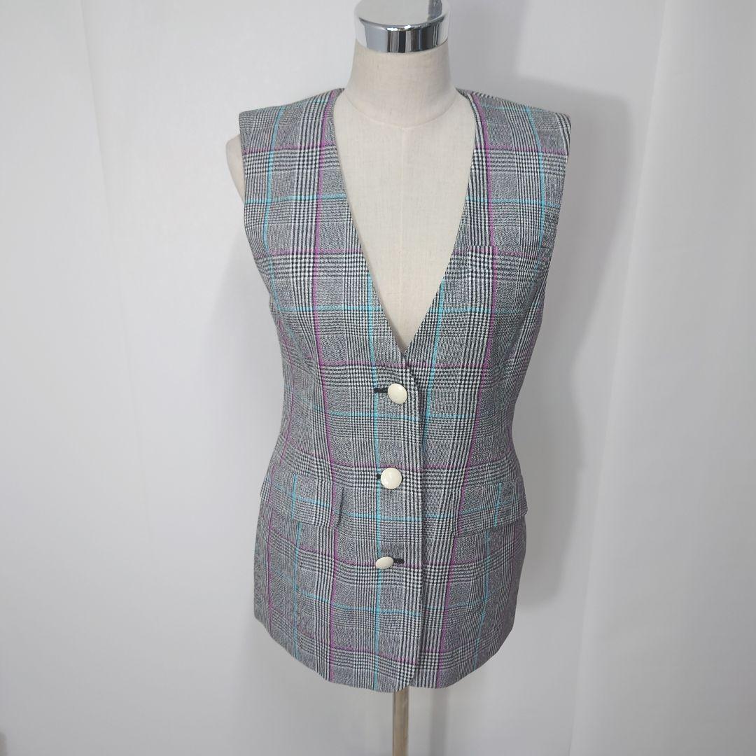 [Good Condition] Fujin Plaza Silk Check Vest Gilet Showa