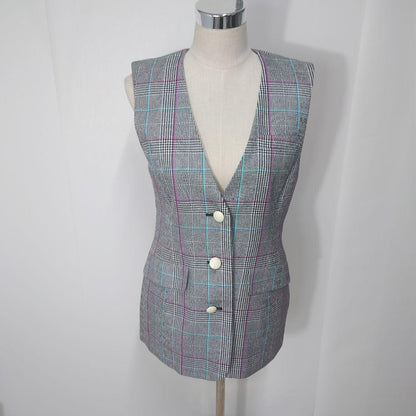 [Good Condition] Fujin Plaza Silk Check Vest Gilet Showa