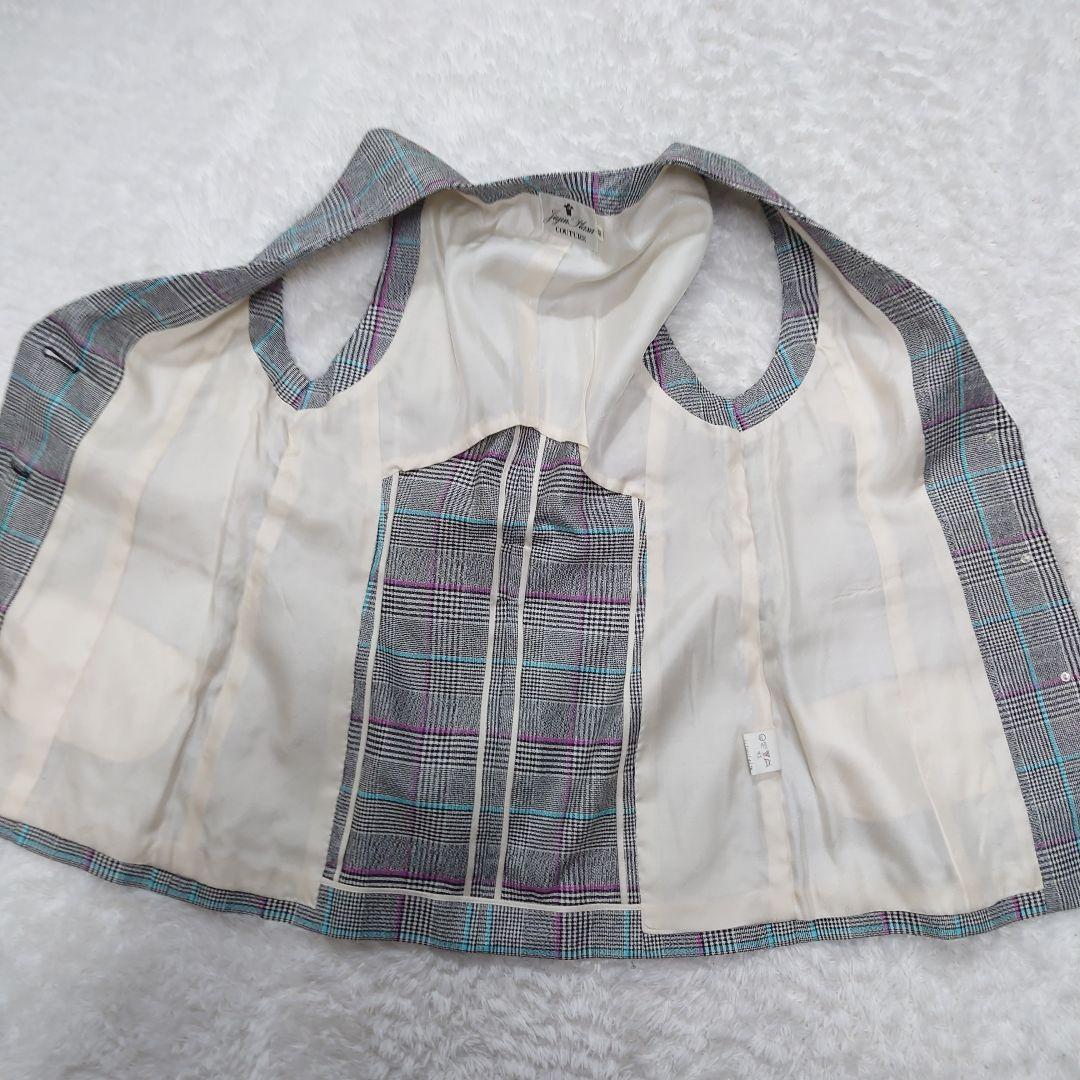 [Good Condition] Fujin Plaza Silk Check Vest Gilet Showa