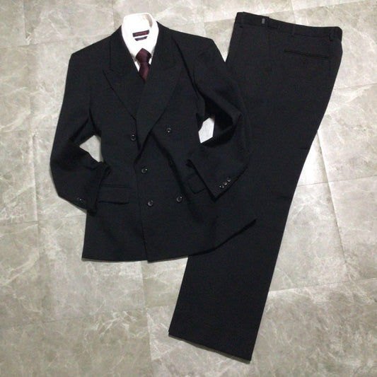 Vintage suit set up black double breasted wool 3B mode