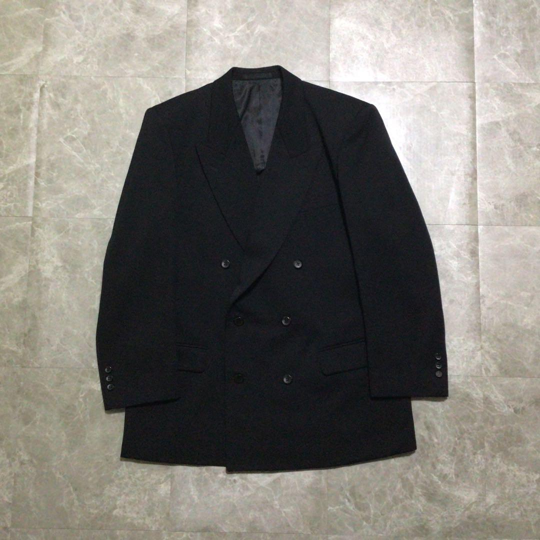 Vintage suit set up black double breasted wool 3B mode