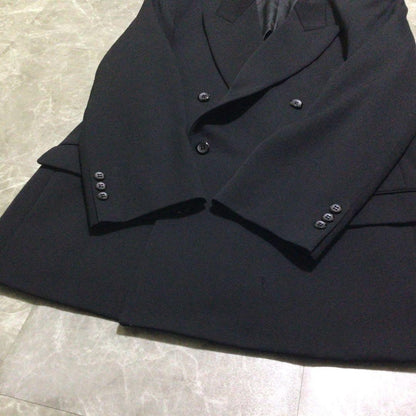 Vintage suit set up black double breasted wool 3B mode