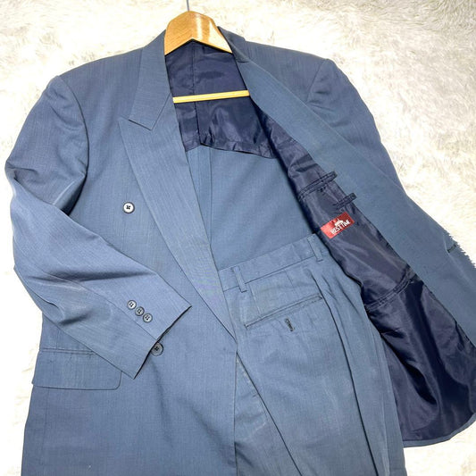 Vintage✨ Double breasted suit setup blue L two tuck