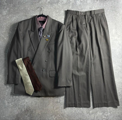 [vintage] Setup double suit smoky gray finest wool