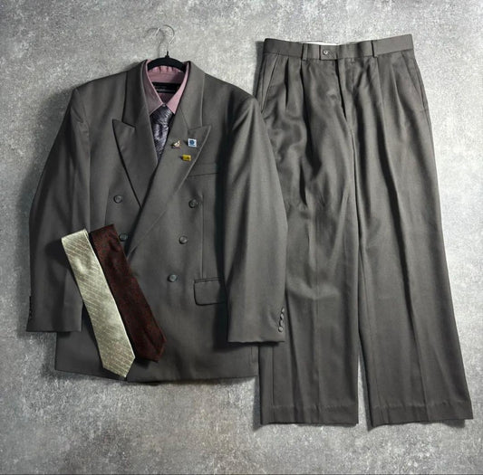 [vintage] Setup double suit smoky gray finest wool