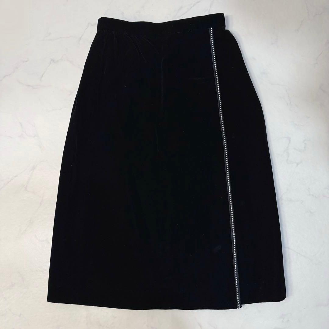 Vintage Velvet Setup Skirt Silk Embroidery Black