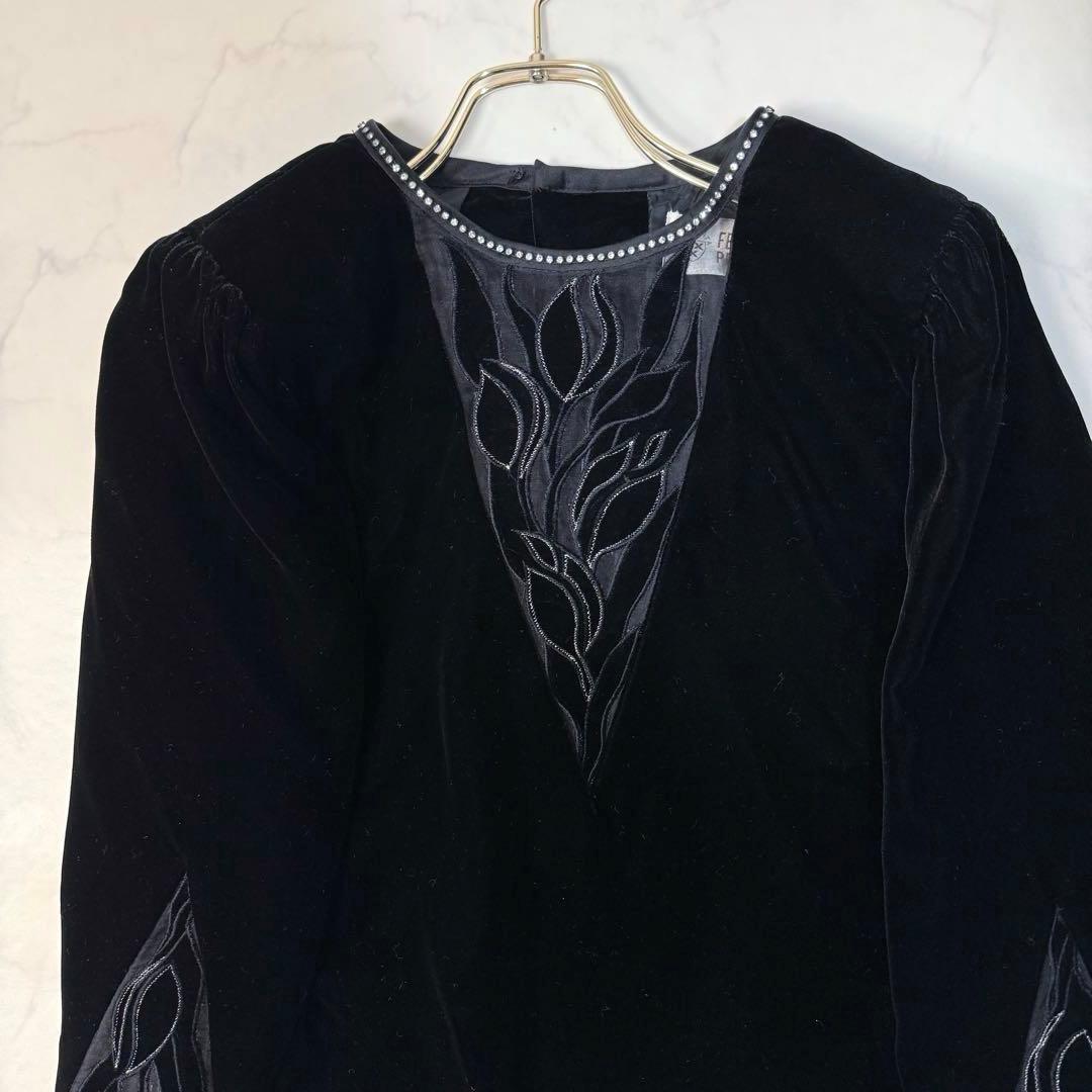 Vintage Velvet Setup Skirt Silk Embroidery Black