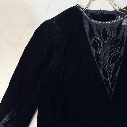 Vintage Velvet Setup Skirt Silk Embroidery Black