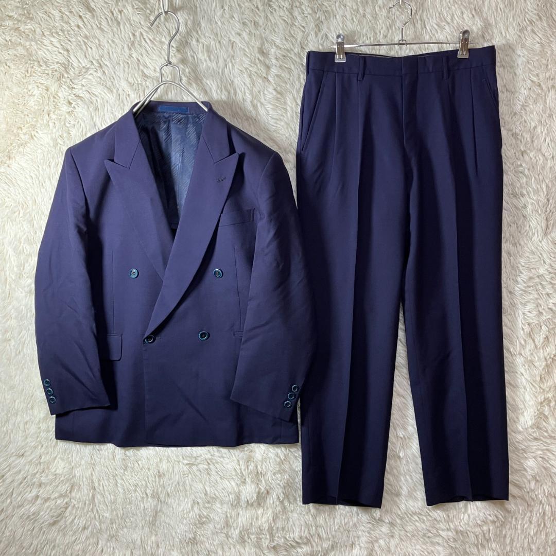 Good Condition 90s Double Setup Casual Suit Eggplant Navy Made in Japan M Equivalent