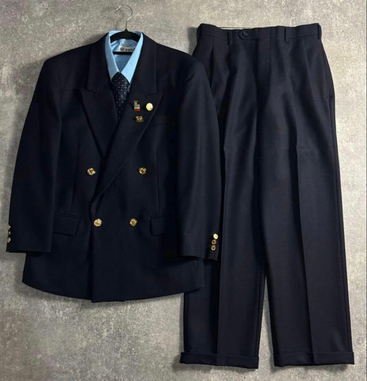 VINTAGE Setup Double Suit Dark Navy Finest Wool