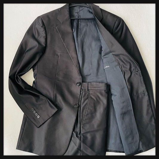 m10 [Extremely beautiful item / Silk] Armani Rezzoni Highest quality suit L black Made in Italy