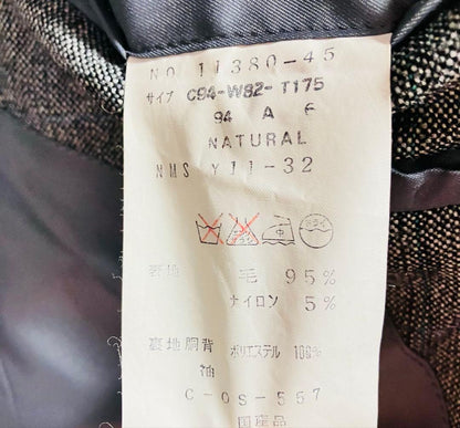 Japanese wool jacket gray blue plaid pattern cleaned A6 size