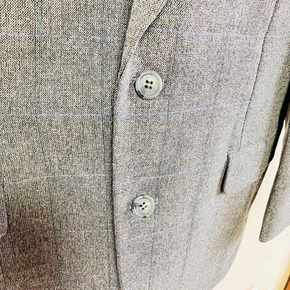 Japanese wool jacket gray blue plaid pattern cleaned A6 size