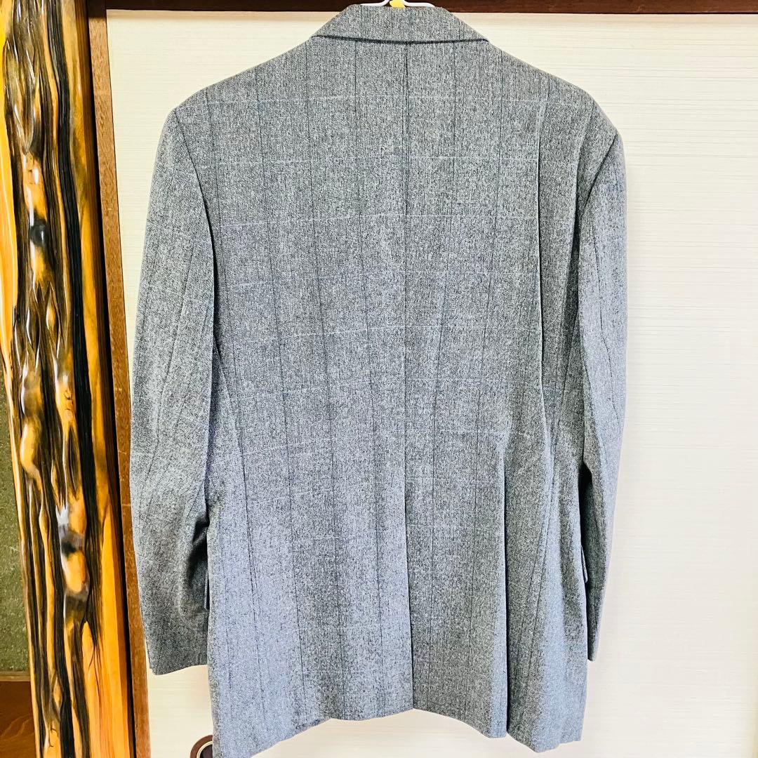 Japanese wool jacket gray blue plaid pattern cleaned A6 size