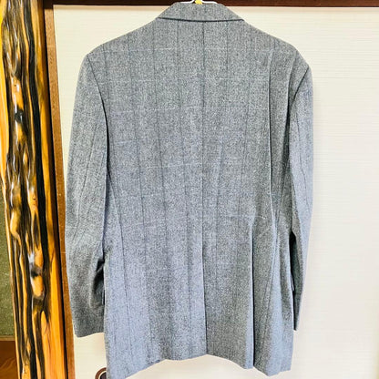 Japanese wool jacket gray blue plaid pattern cleaned A6 size