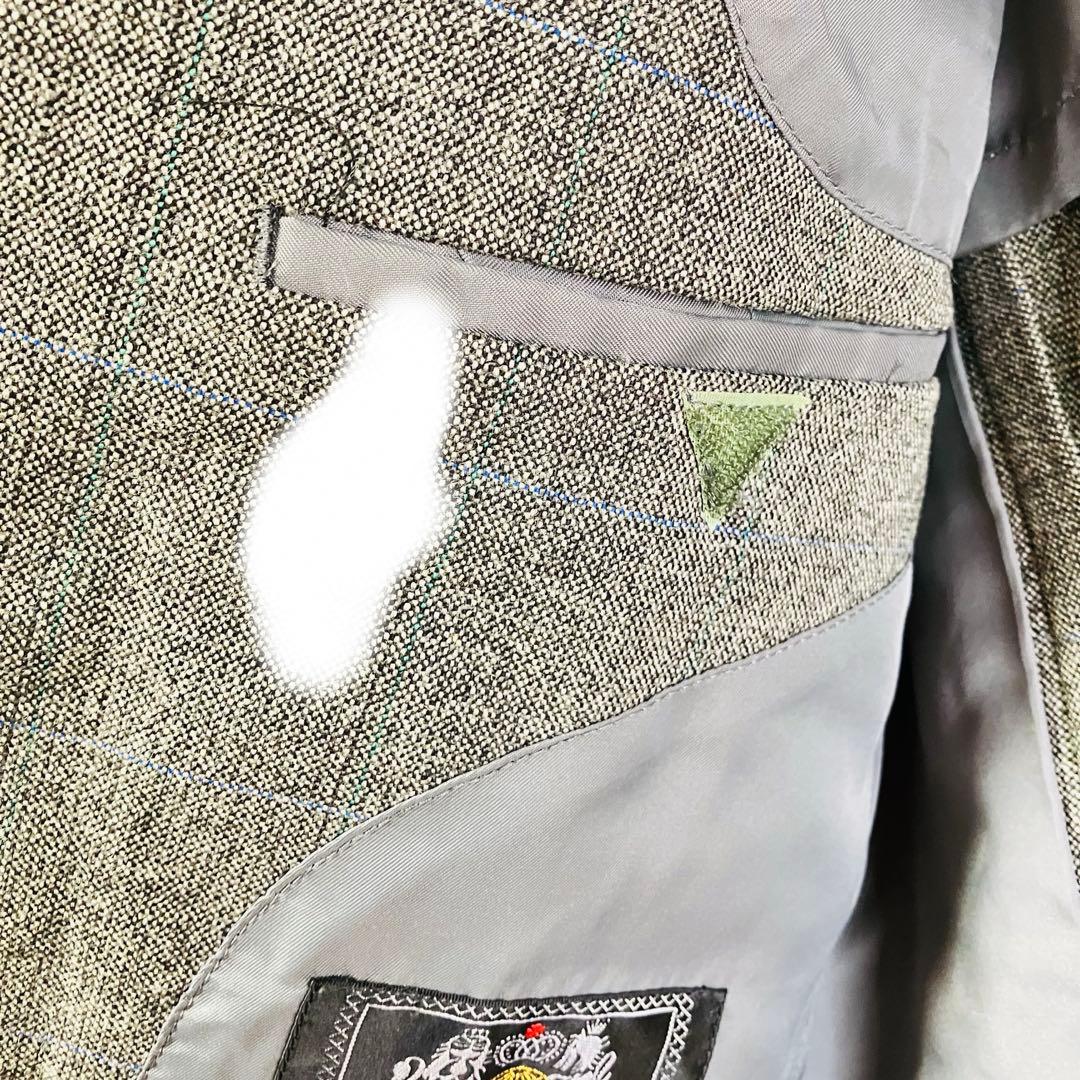 Japanese wool jacket gray blue plaid pattern cleaned A6 size