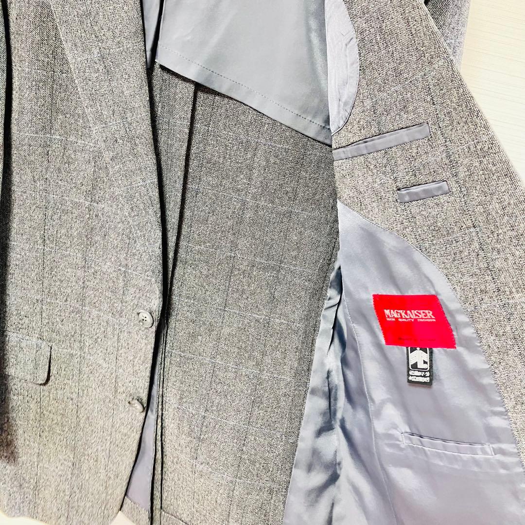 Japanese wool jacket gray blue plaid pattern cleaned A6 size
