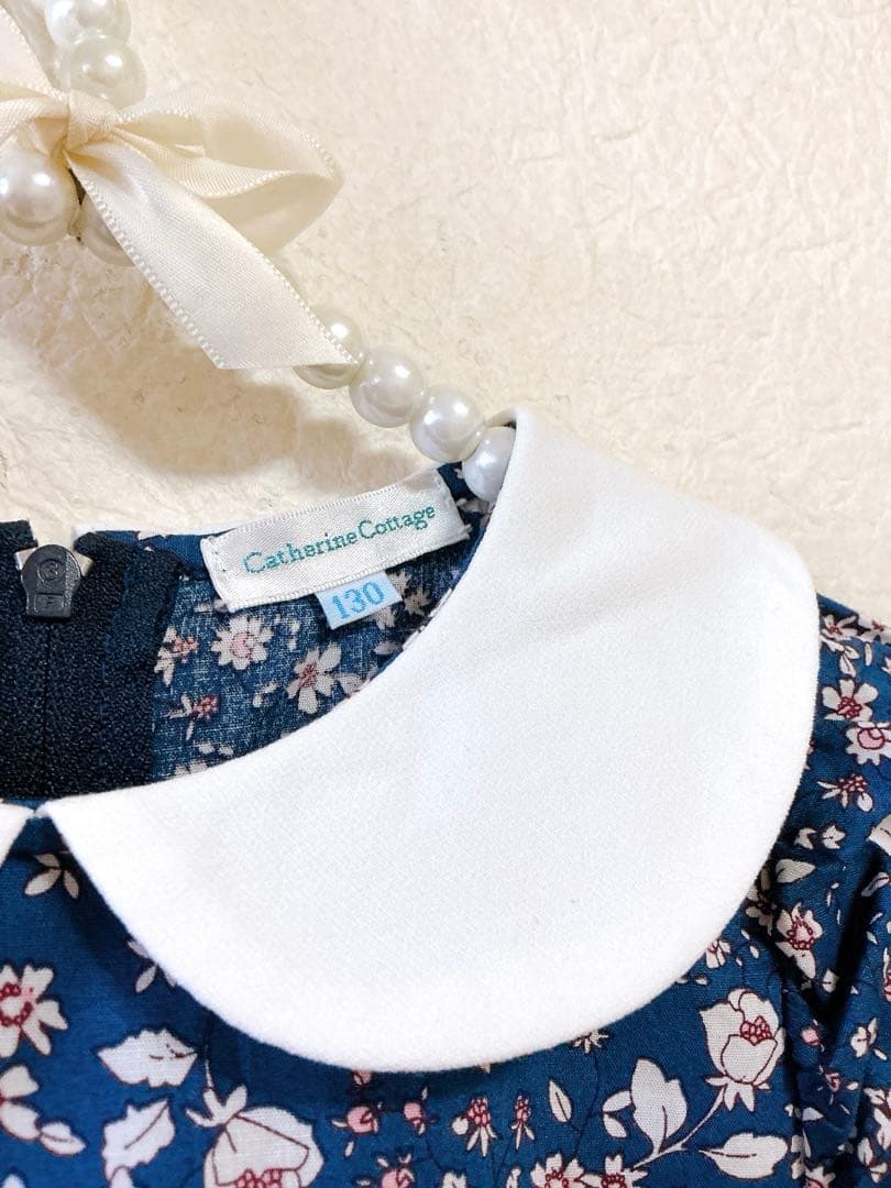 [Catherine Cottage] Beautiful item Floral pattern white collar dress 130