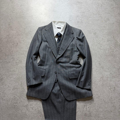 Men's Vintage Gray Striped Three-piece Setup Suit M