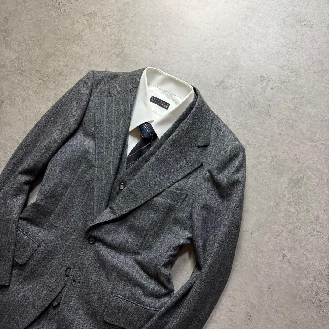 Men's Vintage Gray Striped Three-piece Setup Suit M