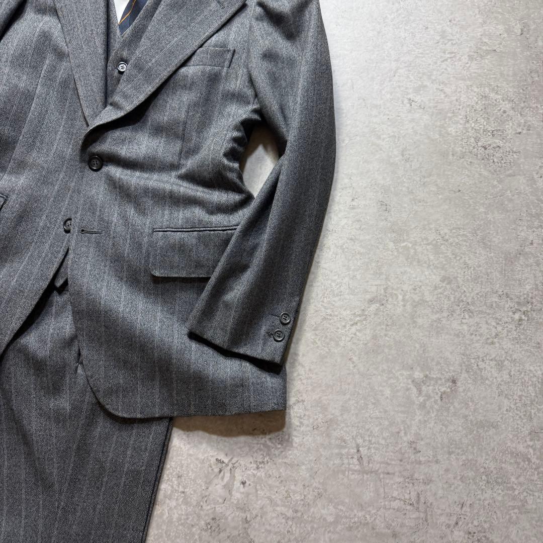 Men's Vintage Gray Striped Three-piece Setup Suit M