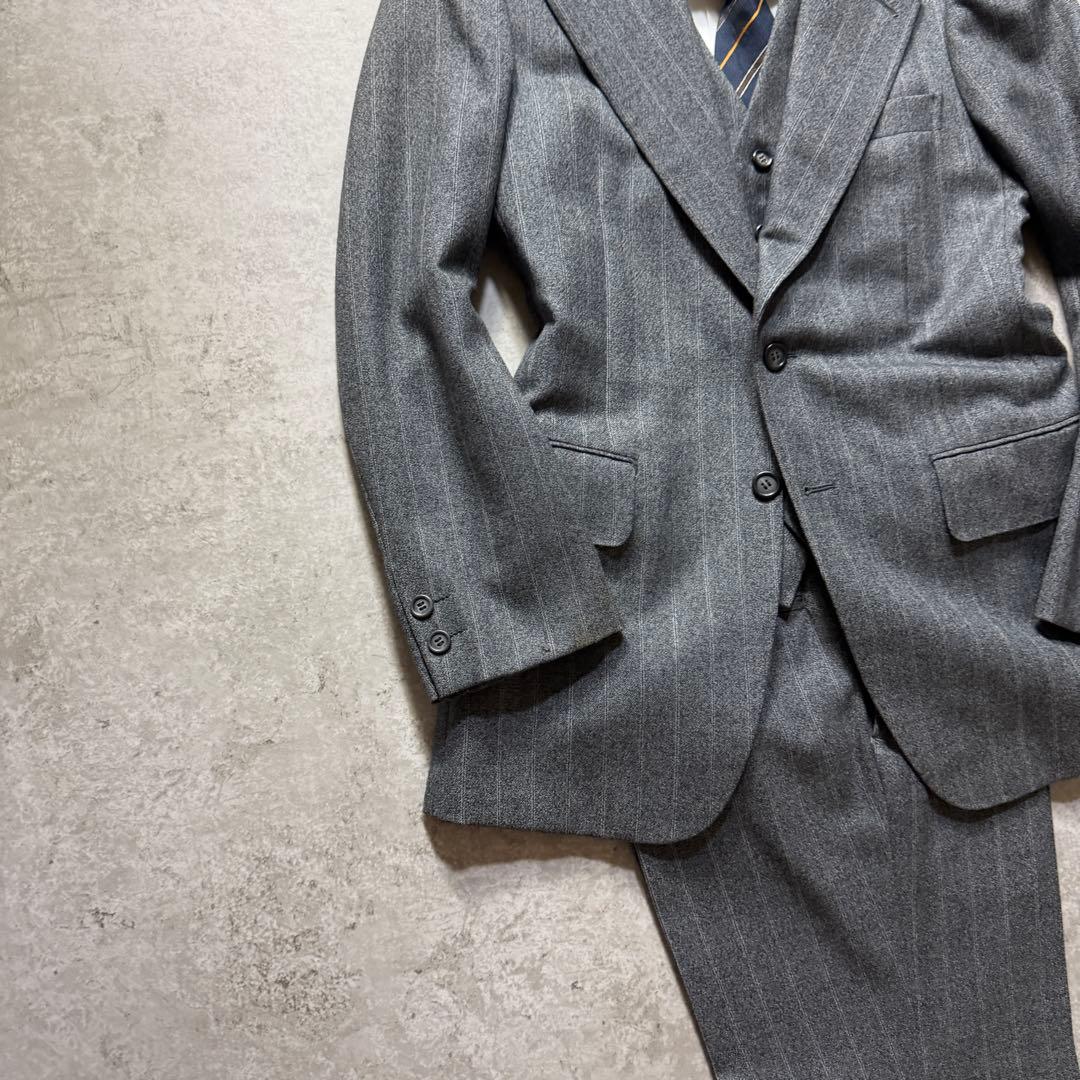 Men's Vintage Gray Striped Three-piece Setup Suit M