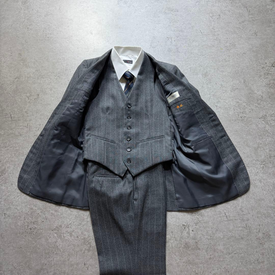 Men's Vintage Gray Striped Three-piece Setup Suit M