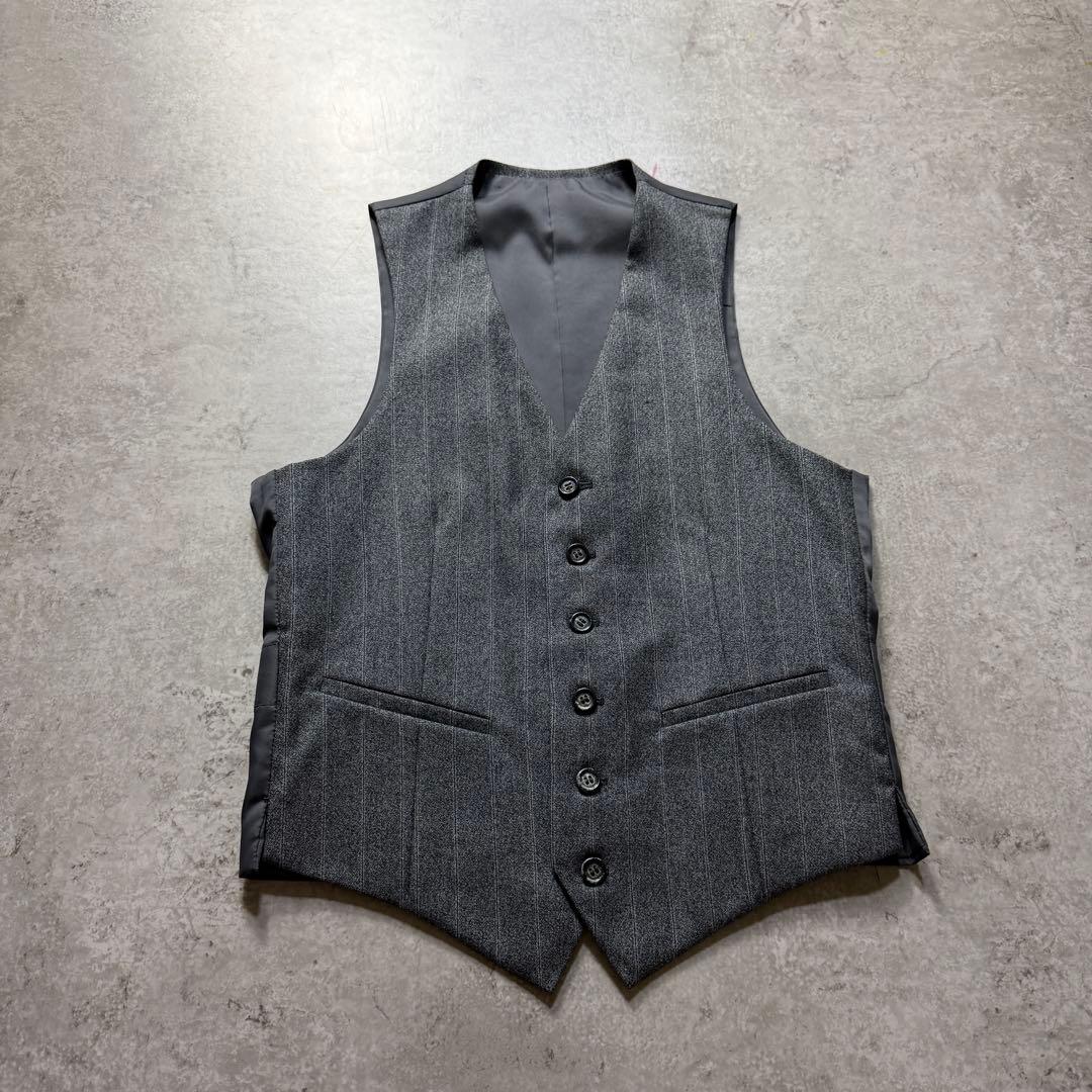 Men's Vintage Gray Striped Three-piece Setup Suit M