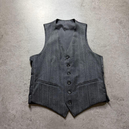Men's Vintage Gray Striped Three-piece Setup Suit M