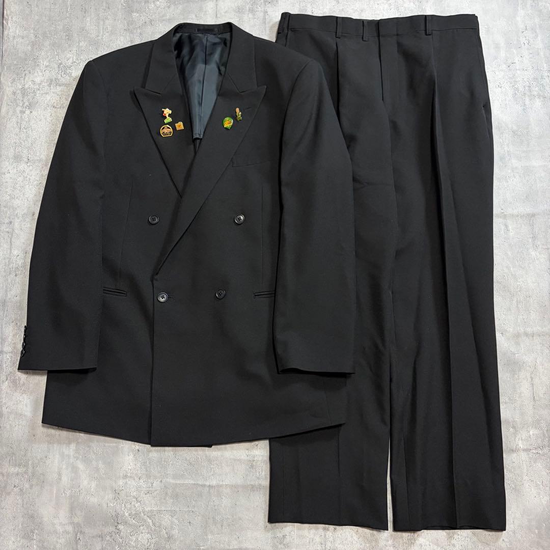 Good condition double breasted setup suit black adjuster tuck 180