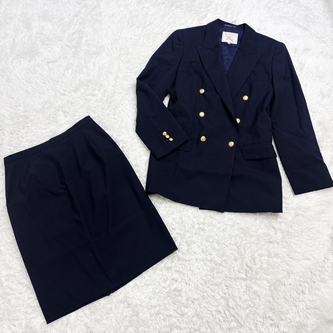 Burberrys Navy blue gold button double 42 skirt setup rare