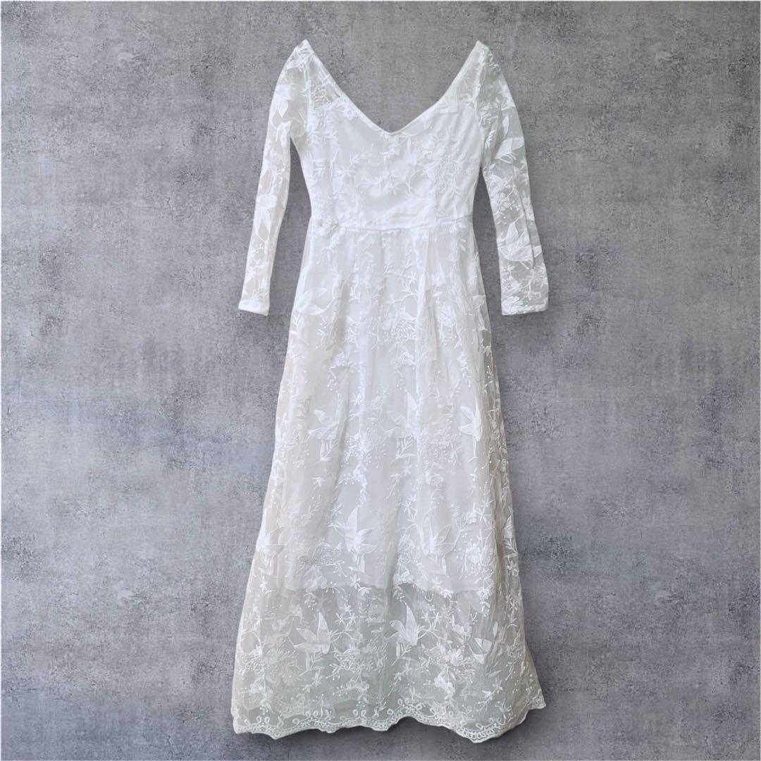 White lace wedding dress embroidery white [M]
