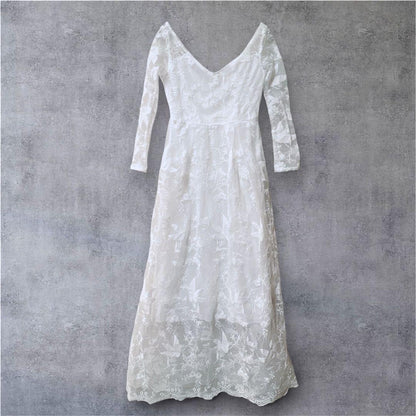 White lace wedding dress embroidery white [M]
