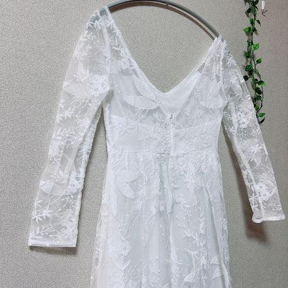 White lace wedding dress embroidery white [M]