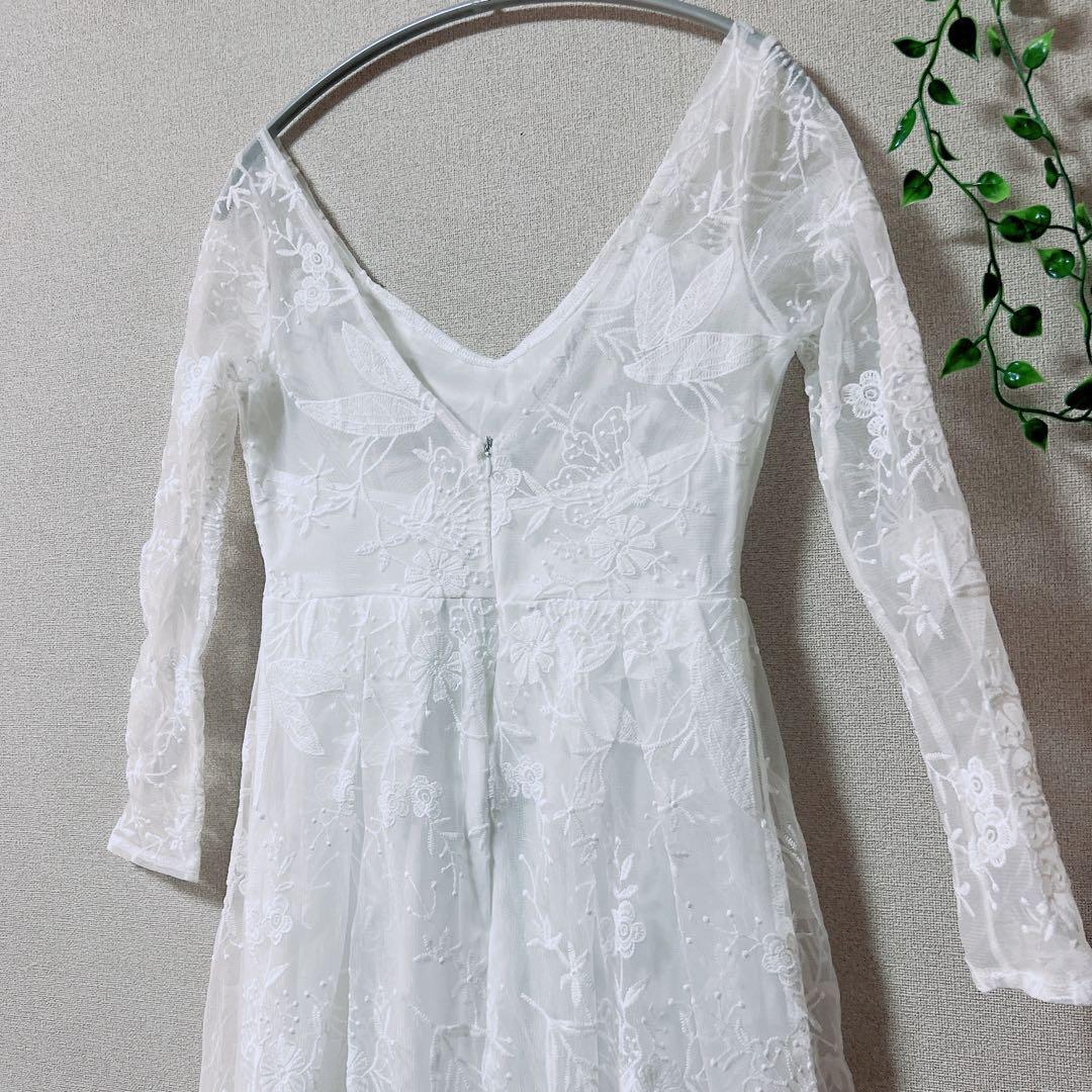 White lace wedding dress embroidery white [M]