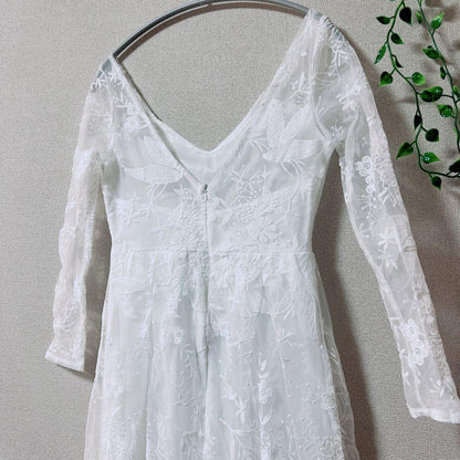 White lace wedding dress embroidery white [M]