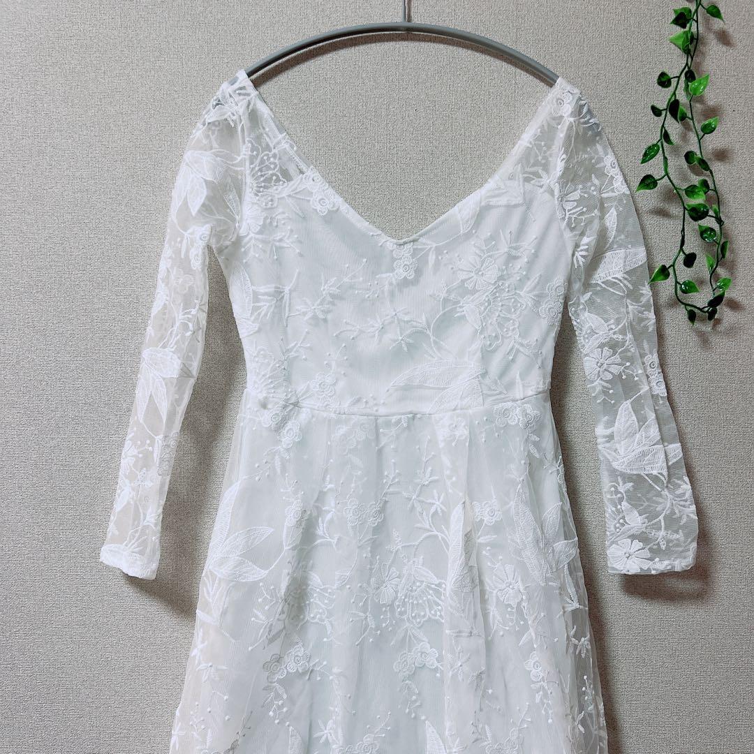 White lace wedding dress embroidery white [M]
