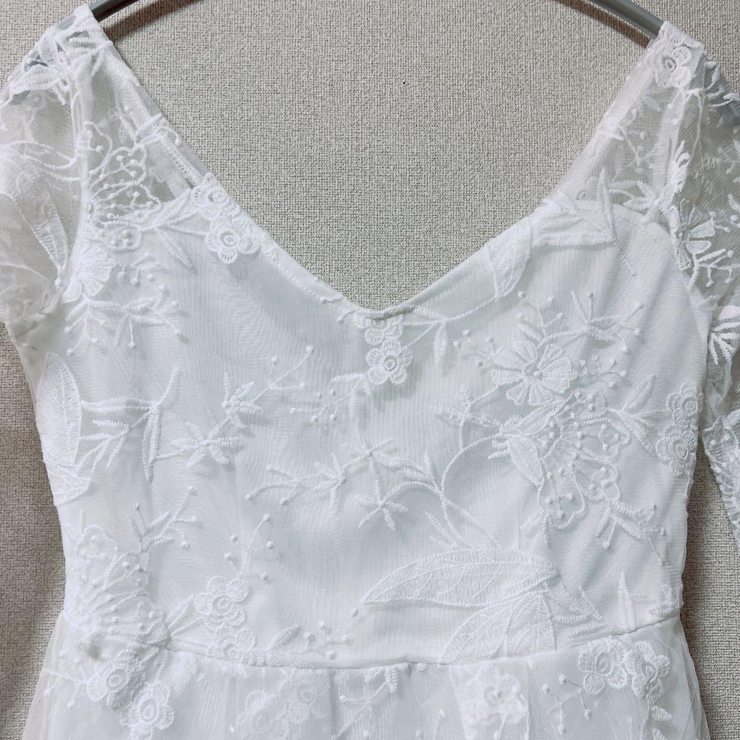 White lace wedding dress embroidery white [M]