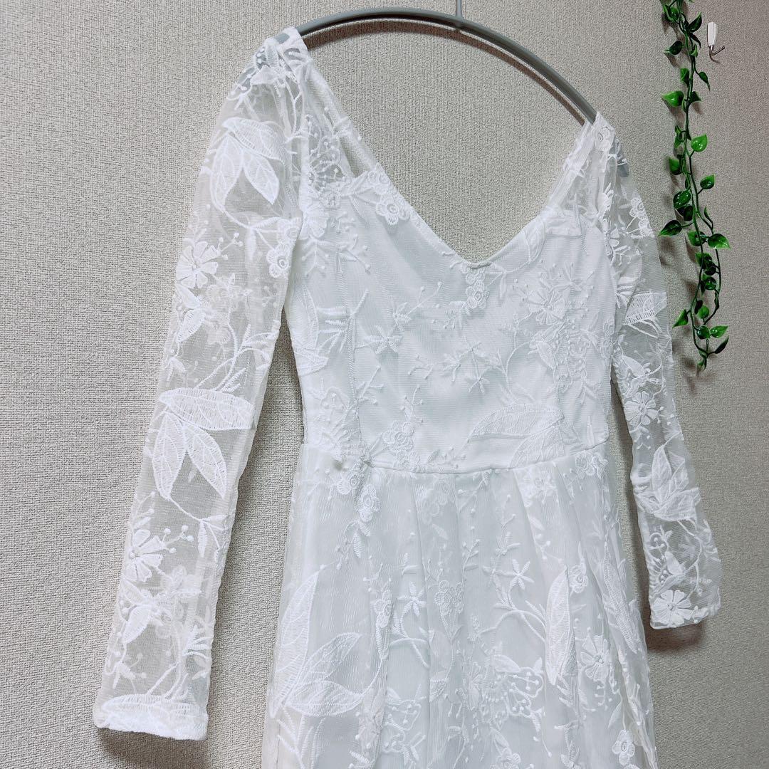 White lace wedding dress embroidery white [M]