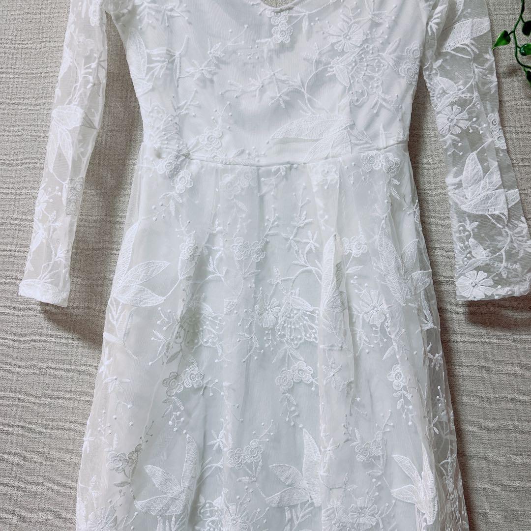 White lace wedding dress embroidery white [M]