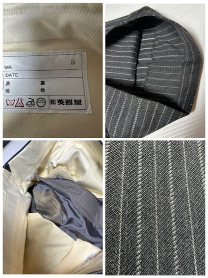 [Vintage ☆ Suit ☆ Setup] Charcoal gray ☆ Stripe ☆ M British fabric