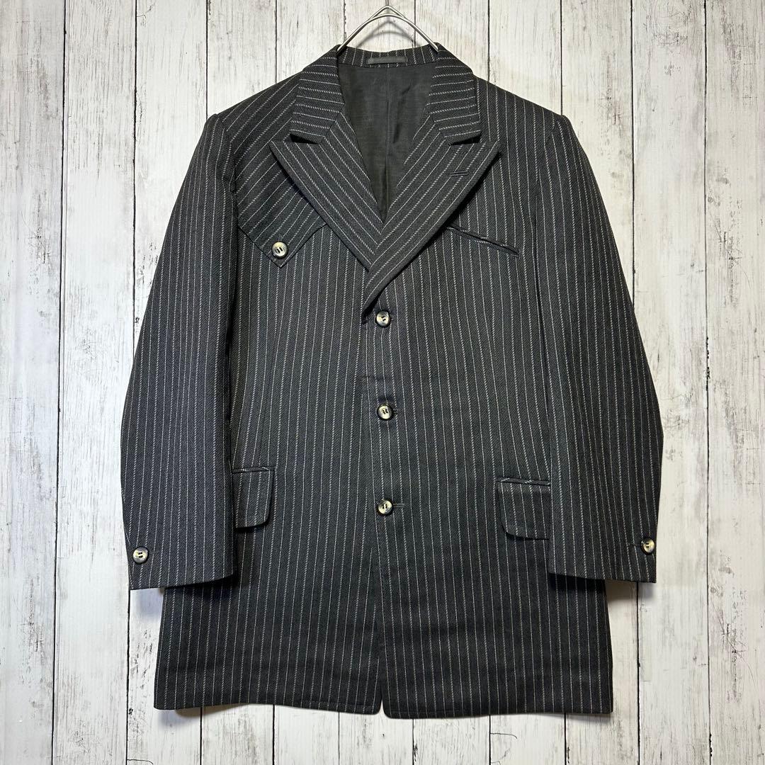[Vintage ☆ Suit ☆ Setup] Charcoal gray ☆ Stripe ☆ M British fabric