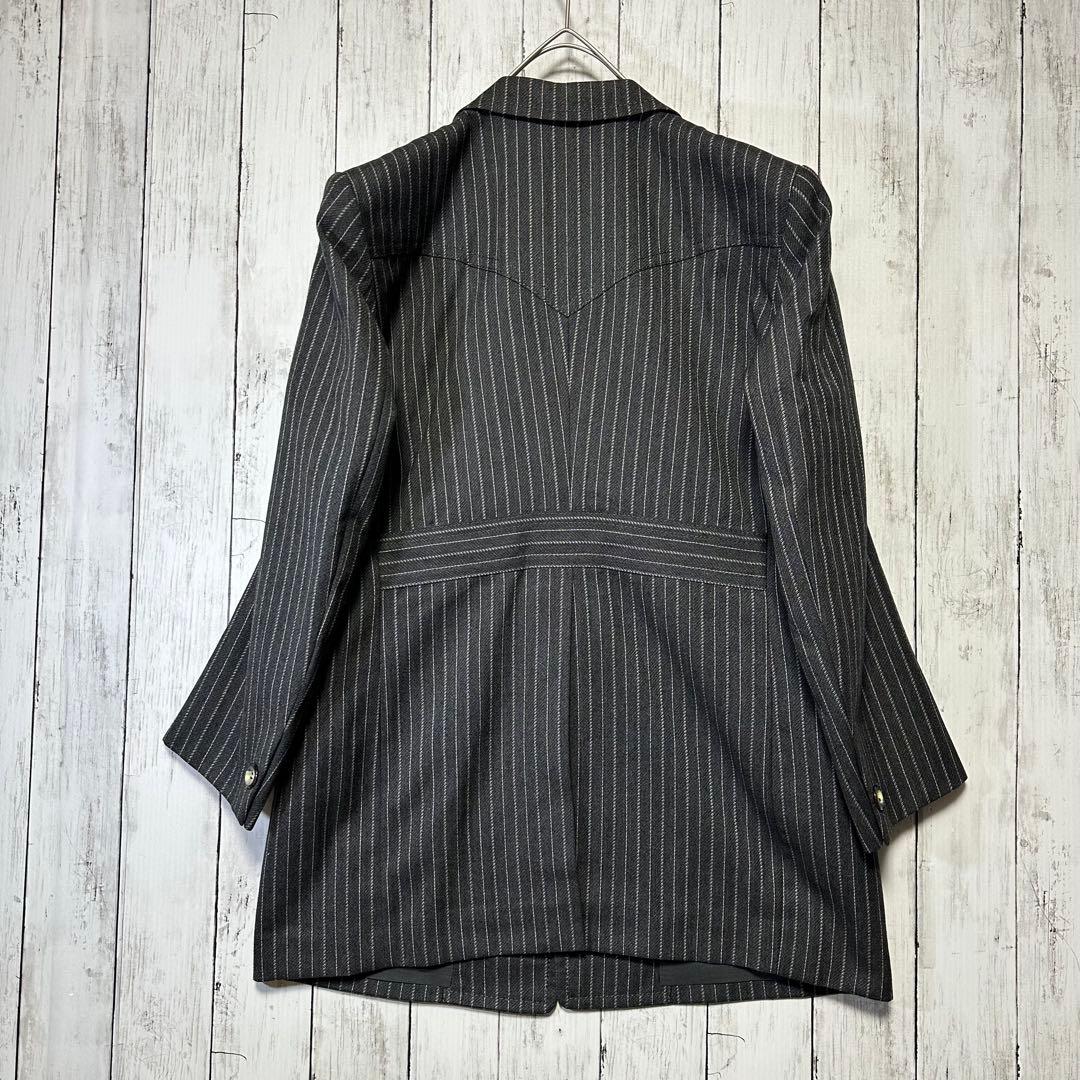 [Vintage ☆ Suit ☆ Setup] Charcoal gray ☆ Stripe ☆ M British fabric