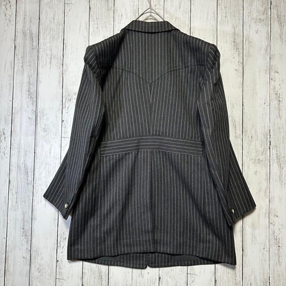 [Vintage ☆ Suit ☆ Setup] Charcoal gray ☆ Stripe ☆ M British fabric