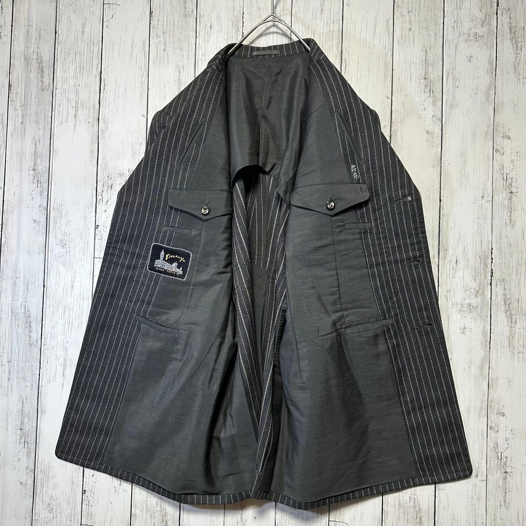 [Vintage ☆ Suit ☆ Setup] Charcoal gray ☆ Stripe ☆ M British fabric