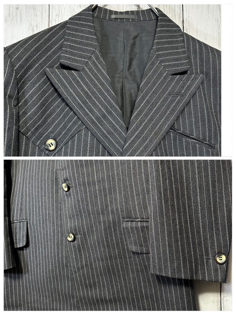 [Vintage ☆ Suit ☆ Setup] Charcoal gray ☆ Stripe ☆ M British fabric