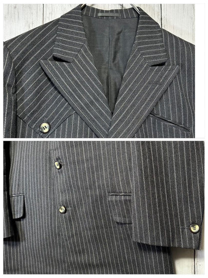 [Vintage ☆ Suit ☆ Setup] Charcoal gray ☆ Stripe ☆ M British fabric