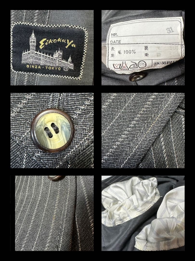 [Vintage ☆ Suit ☆ Setup] Charcoal gray ☆ Stripe ☆ M British fabric