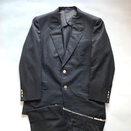 ★Good condition★Vintage flannel suit silver button charcoal 80s 70s
