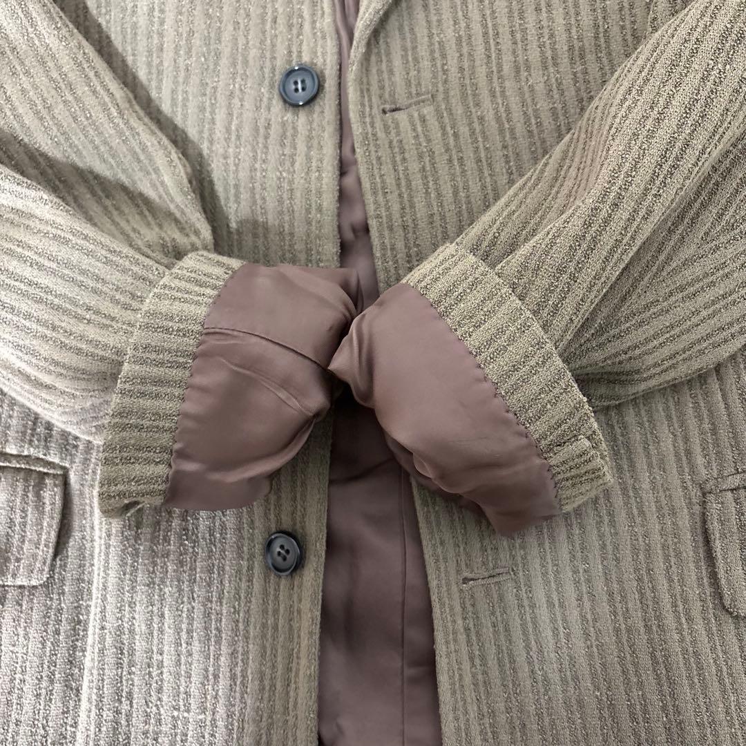 Rare 90s Vintage Tet Homme Vertical Striped Woven Wool Setup M Brown